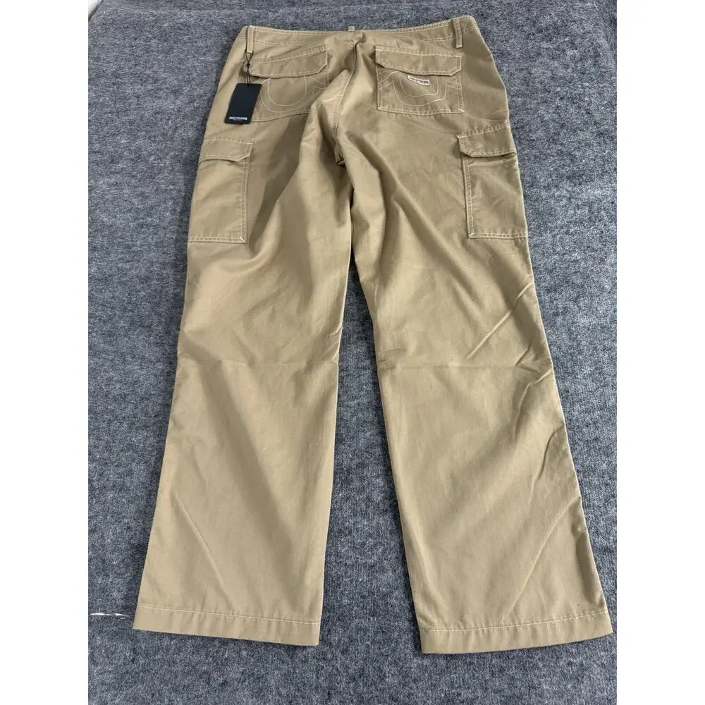 True Religion Jeans Mens 36x32 Cargo Pants Chino Khaki Flat Front N152